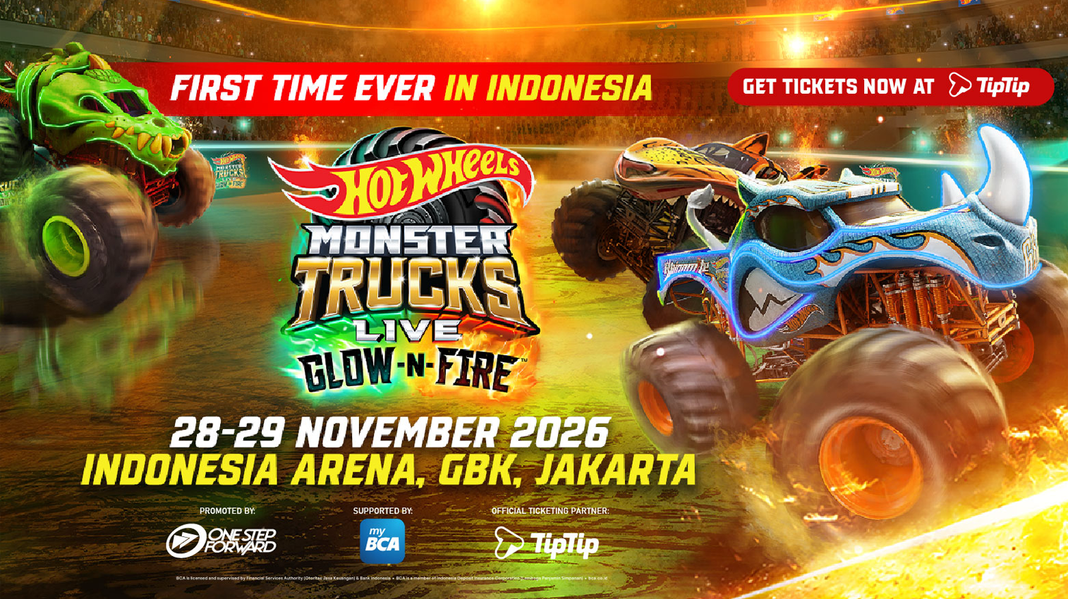 Hot Wheels Monster Trucks Live Glow-N-Fire — 28-29 November 2026 at Indonesia Arena, GBK, Jakarta